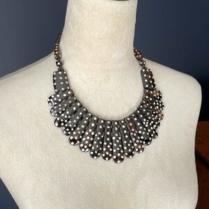 Statement Bib Necklace in Brown with White Polka Dots